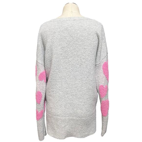 Cupcakes and Cashmere Womens Gray Pink Cozy Heart Love Pullover Sweater Sz M - Picture 7 of 13